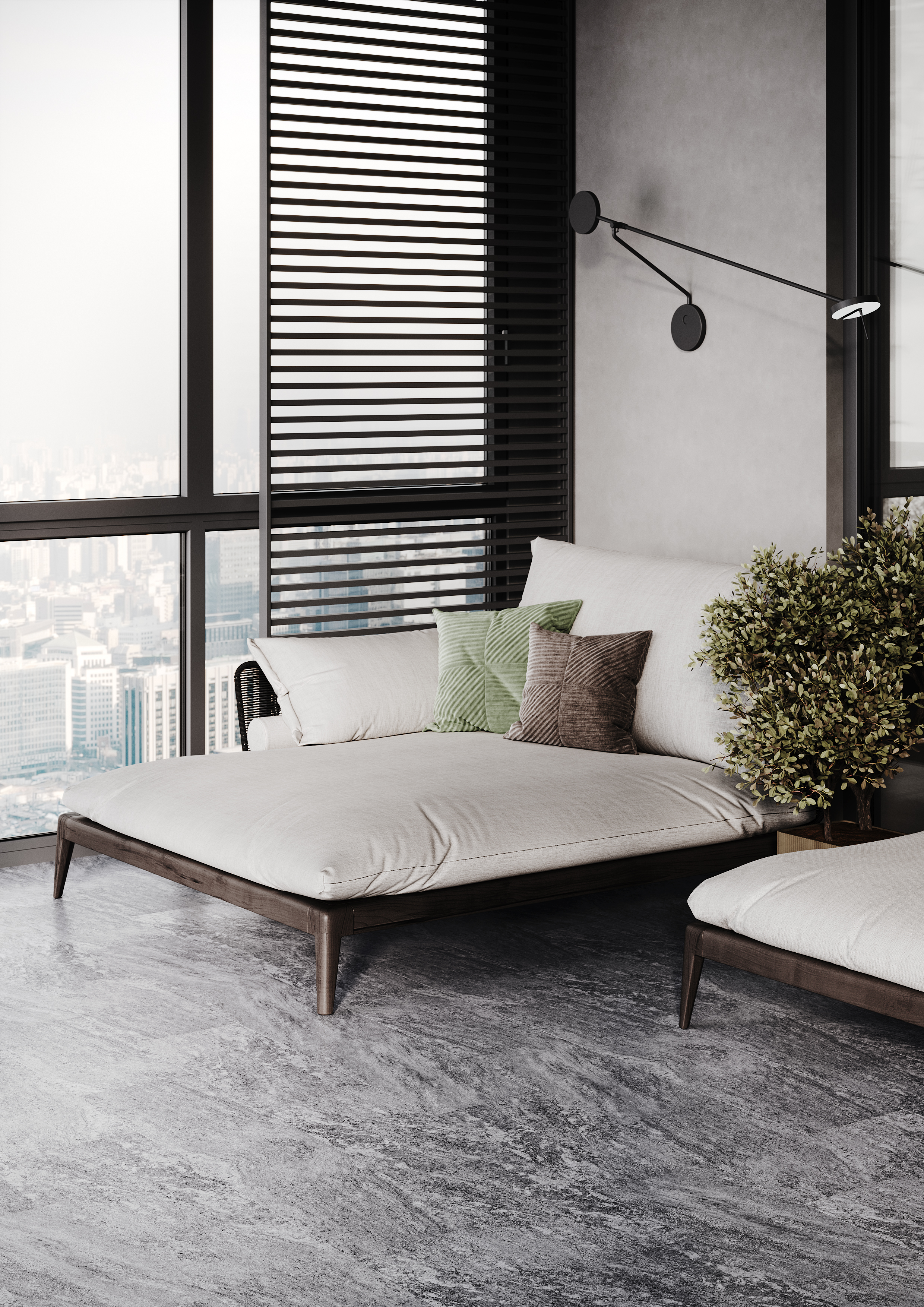 Кварцвиниловый SPC ламинат Home Expert Rock Silver 9105 610×305×4 фото в интерьере